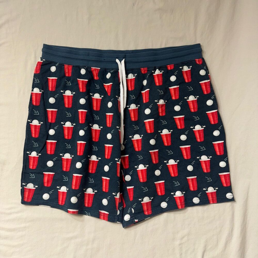 Beer Pong Pajama Shorts Mens XL 40-42 Red White Blue College Drinking Game Dorm